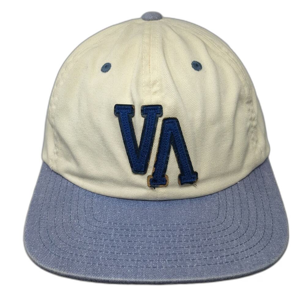 RVCA Baseball Cap Beige One Size Leather Strapback VA Logo Felt Applique Hat